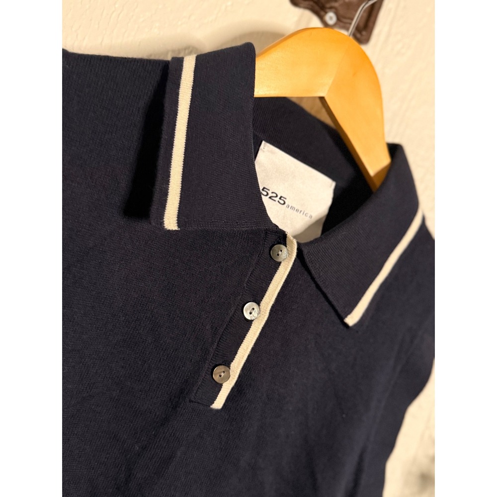 525 America Cashmere Sleeveless Polo Tank Navy Blue Ivory Trim NWT - Picture 3 of 3